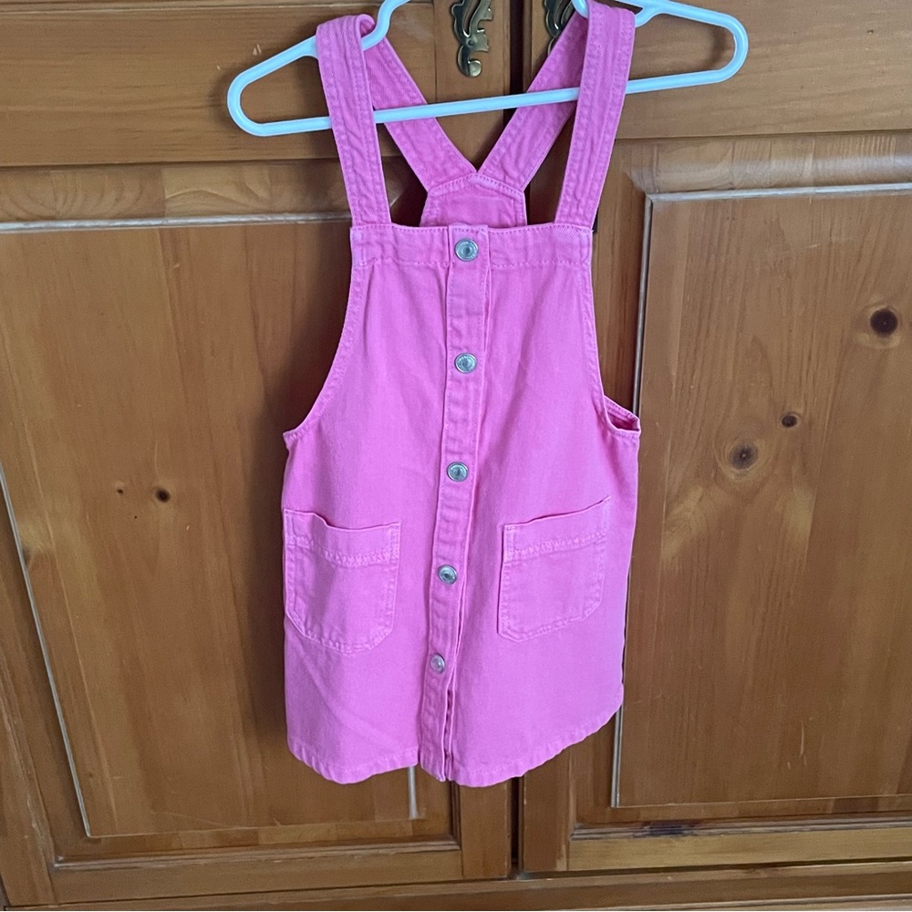 NWT ZARA Pink Denim Button-Front Overall Dress Size 4/5